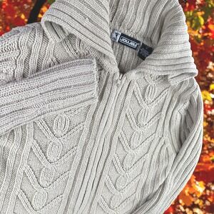 JouJou Cardigan Sweater Women M‎ Cable Knit Full Zip Beige Garden Boho Cozy